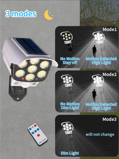 Manekena kamera āra saules gaismas Foco LED saules prožektoru kustības sensors 3 režīmi bezvadu ūdensnecaurlaidīgs dārza drošības apgaismojums