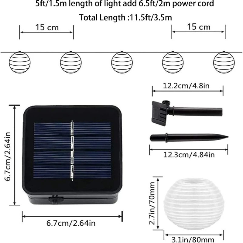 Lanternă impermeabilă șir de lumini solare 6,5 m 30 LED-uri Ghirlandă în aer liber pentru terasa Lampă cu energie solară de Crăciun pentru decorarea grădinii