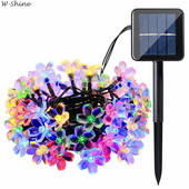 7M 50 LED-uri Lumină solară de grădină Lămpi solare în aer liber Impermeabil flori de cireș șir de lumini solare pentru grădină de Crăciun