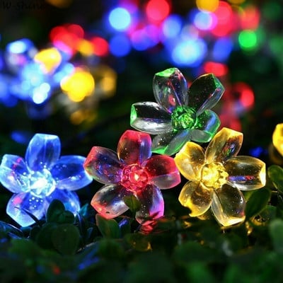 7M 50 LED-uri Lumină solară de grădină Lămpi solare în aer liber Impermeabil flori de cireș șir de lumini solare pentru grădină de Crăciun