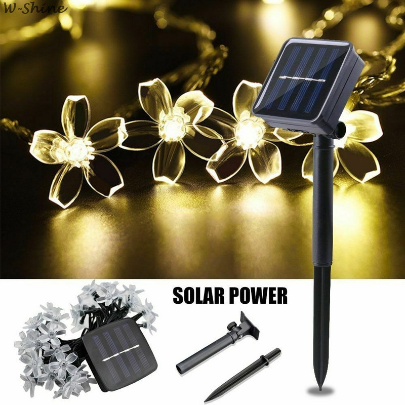 7M 50 LED-uri Lumină solară de grădină Lămpi solare în aer liber Impermeabil flori de cireș șir de lumini solare pentru grădină de Crăciun