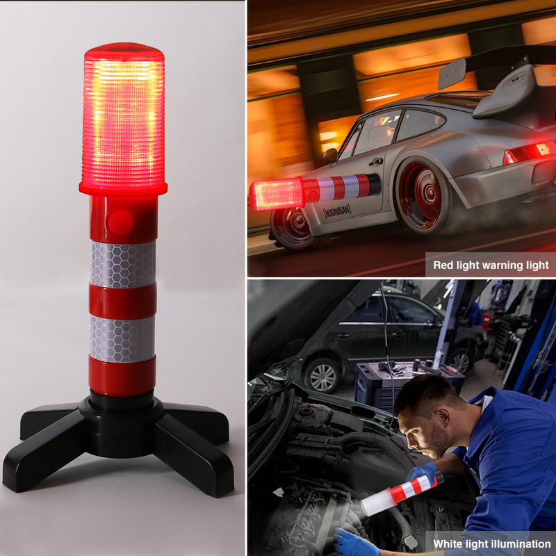 2db LED-es mágneses elemlámpa vészhelyzeti útszéli jelzőlámpák Levehető állvány jelzőfény biztonsági villogó fény figyelmeztető jelzés SOS lámpák