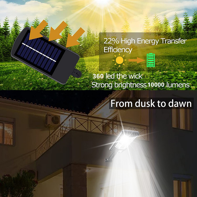 2000 W napelemes kültéri lámpa 360 COB Erőteljes napelemes lámpa mozgásérzékelő, 3 üzemmódú vízálló napelemes kerti utcai lámpa