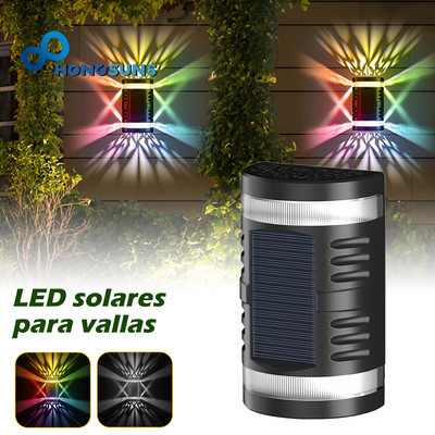 LED napelemes kültéri fali lámpa Kerti bútor Vízálló napfény Kerti Napenergiával működő kerítés falmosó Erkély Kerti dekoráció