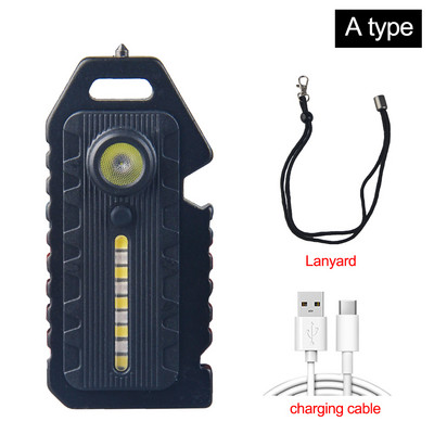 Mini LED raudonos mėlynos peties taktinis policijos žibintuvėlis USB įkraunamas žibintuvėlis avarinis švilpukas raktų pakabuko lemputė dviračio įspėjamoji lemputė