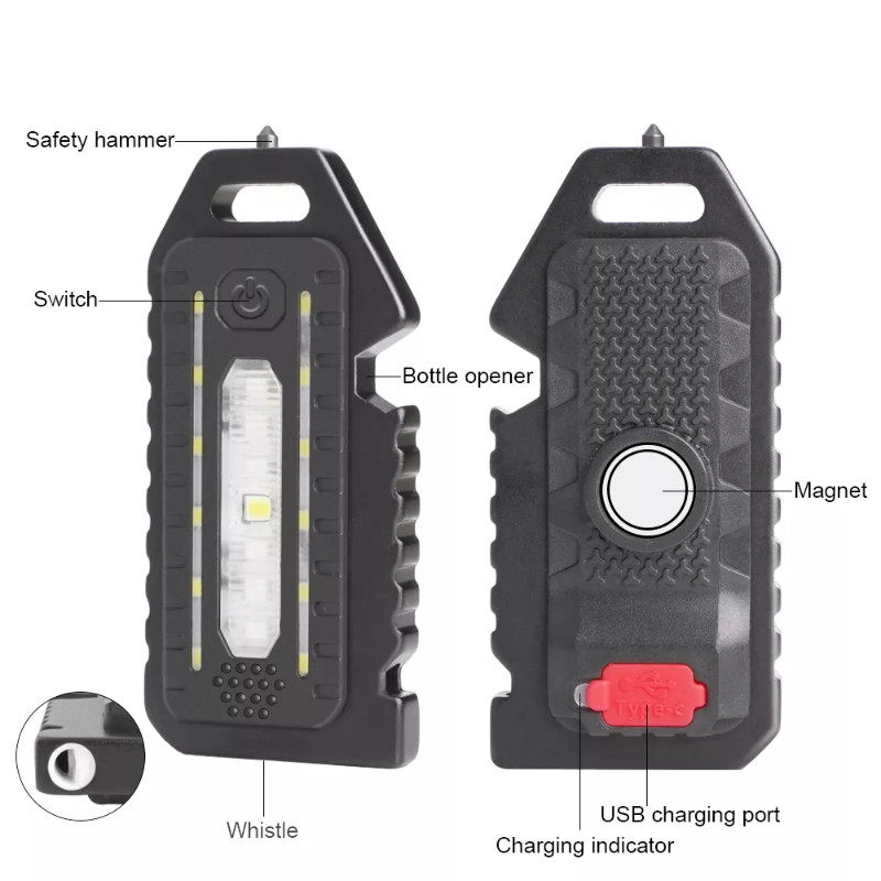 Mini LED raudonos mėlynos peties taktinis policijos žibintuvėlis USB įkraunamas žibintuvėlis avarinis švilpukas raktų pakabuko lemputė dviračio įspėjamoji lemputė