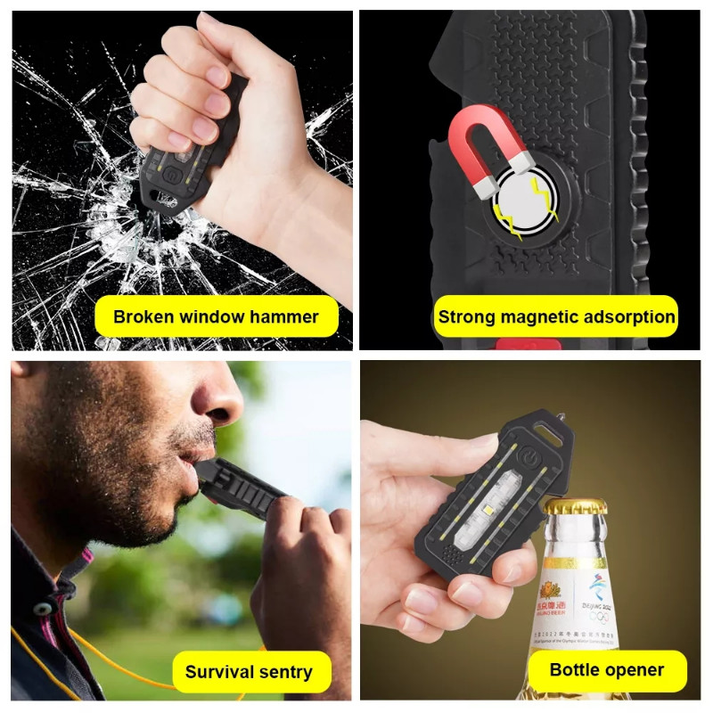 Mini LED raudonos mėlynos peties taktinis policijos žibintuvėlis USB įkraunamas žibintuvėlis avarinis švilpukas raktų pakabuko lemputė dviračio įspėjamoji lemputė