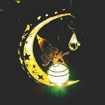 Приказна слънчева светлина лампа Външна LED светлина Метални статуи на лунен ангел Фигурка Пейзаж на морава за дворна пътека Градинска декорация Скулптура