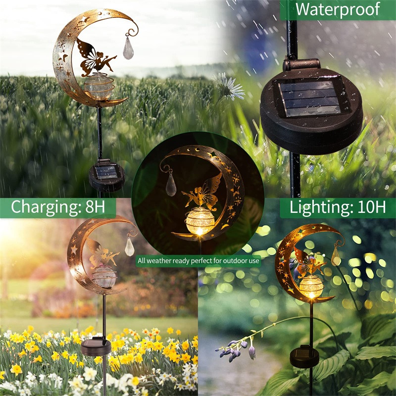 Fairy Solar Light lempa Lauko LED šviesa Metalinis mėnulio angelas Statulėlės Vejos peizažas kiemo takui Sodo puošmena Skulptūra