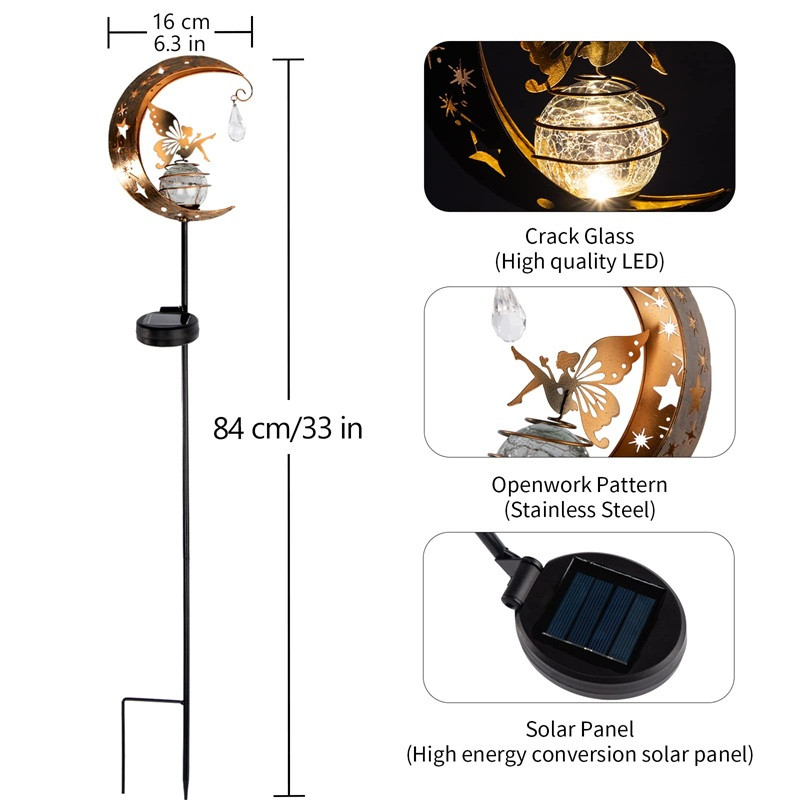 Fairy Solar Light lempa Lauko LED šviesa Metalinis mėnulio angelas Statulėlės Vejos peizažas kiemo takui Sodo puošmena Skulptūra