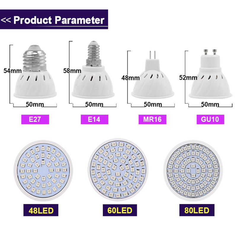 3 buc LED Grow Bec cu spectru complet E27 E14 GU10 MR16 220V Lampă hidroponică cu efect de seră Grow Light pentru plante de interior Phyto Flower Lamp