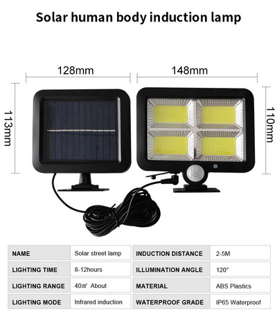 Új kültéri kerti napelemes lámpa távirányító Power LED lámpa 3 fokozatú indukciós fali lámpa forgatható utcai lámpa kemping