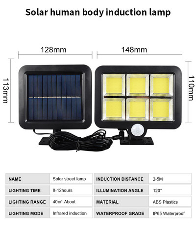 Új kültéri kerti napelemes lámpa távirányító Power LED lámpa 3 fokozatú indukciós fali lámpa forgatható utcai lámpa kemping