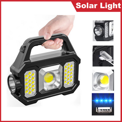 Lanternă reîncărcabilă de 500 lm, rezistentă la apă, cu 6 trepte, lanternă portabilă puternică, încărcare solară USB pentru drumeții în camping