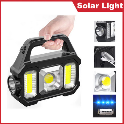 Lanternă reîncărcabilă de 500 lm, rezistentă la apă, cu 6 trepte, lanternă portabilă puternică, încărcare solară USB pentru drumeții în camping