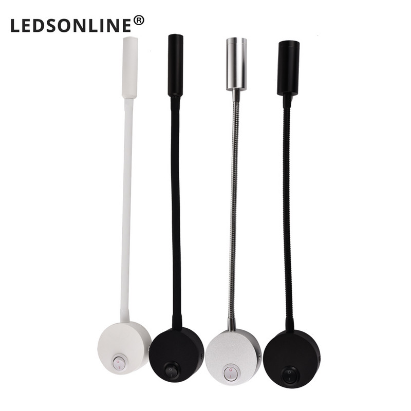 Sieninė lempa 3W Namų viešbutis Loft prie lovos skaitymo knyga Juoda sidabrinė lemputė Lankstus įjungimo/išjungimo jungiklis 90-260V taškinė LED lemputė