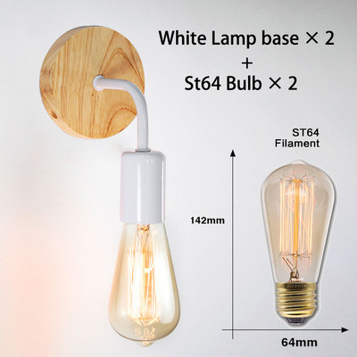 2db/tétel Nordic Fa falilámpa lámpatest E27 85-265V Retro Vintage beltéri világítás Hálószoba nappali fali lámpatest