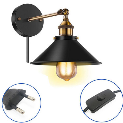 Vintage fali lámpa dugaszoló kapcsolóval Ipari tetőtéri dekorációs villanylámpa éttermekhez Fürdőszoba étkező Beltéri világítás