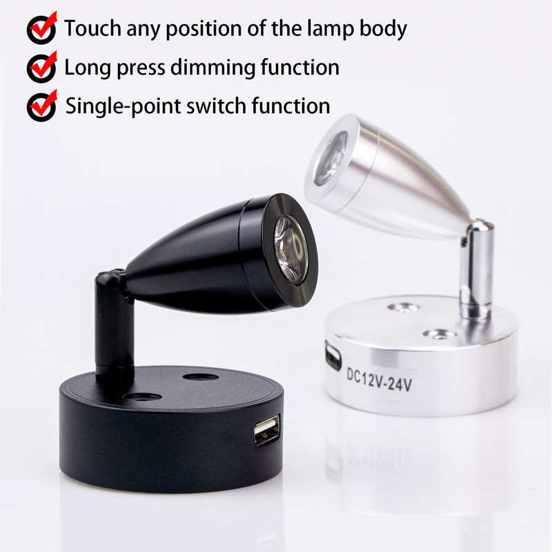 DC 12V 24V LED siselugemistuli Smart Touchiga hämardatava seinalambiga USB-laadimisport Magamistoa seinavalgusti