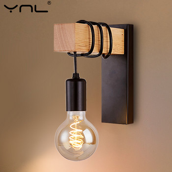 Ретро дървена стенна лампа E27 Модерна минималистична вътрешна висяща стенна лампа за домашен декор Нощно осветление за спалня Осветление за стълби
