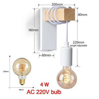 Ρετρό ξύλινο φωτιστικό τοίχου E27 Μοντέρνο μινιμαλιστικό εσωτερικό κρεμαστή απλίκα τοίχου για διακόσμηση σπιτιού Φωτισμός κρεβατοκάμαρας Φωτισμός σκάλας