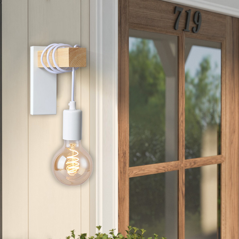 Ρετρό ξύλινο φωτιστικό τοίχου E27 Μοντέρνο μινιμαλιστικό εσωτερικό κρεμαστή απλίκα τοίχου για διακόσμηση σπιτιού Φωτισμός κρεβατοκάμαρας Φωτισμός σκάλας