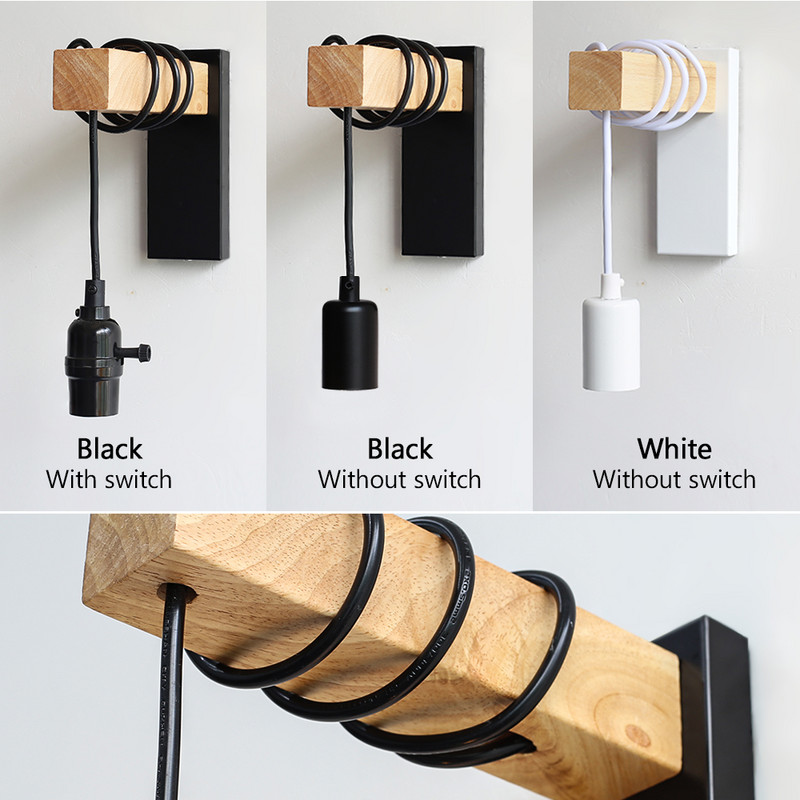 Ρετρό ξύλινο φωτιστικό τοίχου E27 Μοντέρνο μινιμαλιστικό εσωτερικό κρεμαστή απλίκα τοίχου για διακόσμηση σπιτιού Φωτισμός κρεβατοκάμαρας Φωτισμός σκάλας