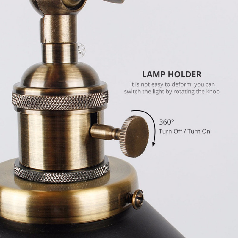 Senovinė sieninė lempa, vidaus apšvietimas, sieninis šviestuvas su jungikliu, retro šviesa, juodai baltas gaubtas, naktinės lempos, E27, namams ir parduotuvėms