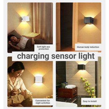 Сензор USB Безжична стенна нощна лампа LED акумулаторна стенна лампа Човешко тяло за нощно шкафче Спалня Коридор