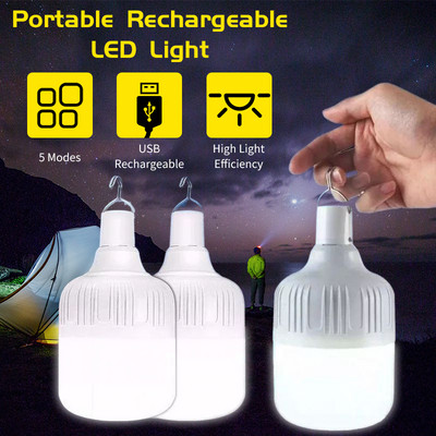 Lumini LED reîncărcabile pentru camping Bec portabil de urgență Baterie încorporată USB Lanternă strălucitoare Lanternă de exterior cu cârlig
