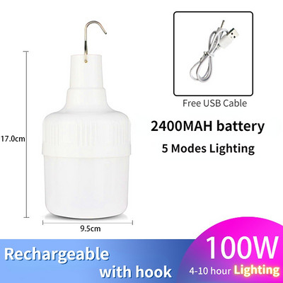 Įkraunami stovyklavimo LED žibintai Nešiojami avariniai lemputės žibintai USB įmontuota baterija Ryškus žibintuvėlis lauko žibintas su kabliu