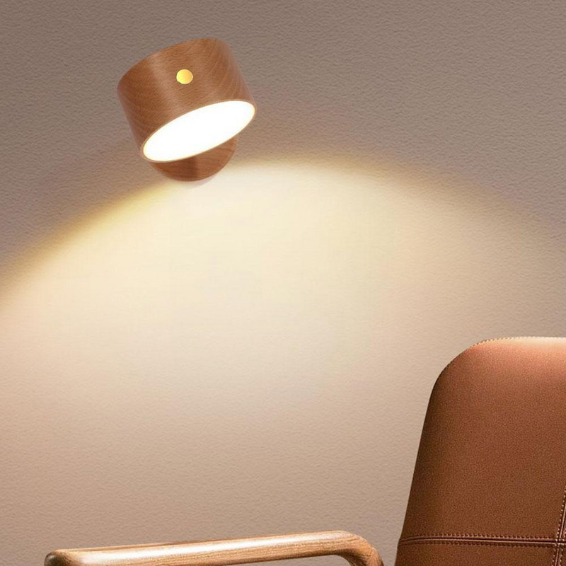 Szabályozható LED-es olvasólámpa újratölthető, 360°-ban forgatható, mágneses golyóslámpa vezérlő, fából készült, állítható éjjeliszekrény D8K8