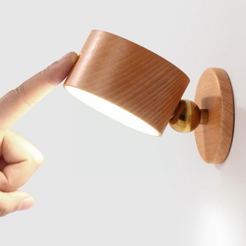 Szabályozható LED-es olvasólámpa újratölthető, 360°-ban forgatható, mágneses golyóslámpa vezérlő, fából készült, állítható éjjeliszekrény D8K8