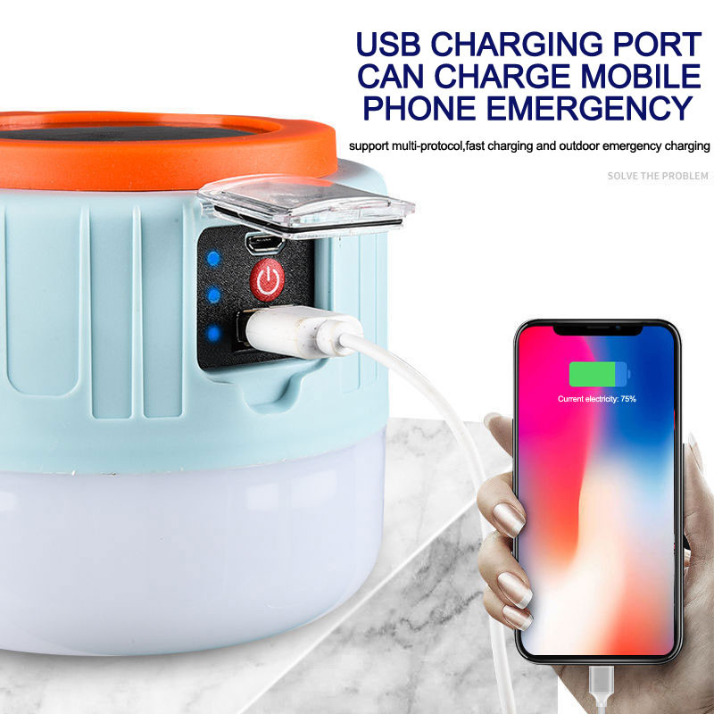 Päikeseenergia LED matkalamp USB laetav pirn välistelgi tuled kaasaskantav hädaabi latern grillmatkamise ööturu jaoks