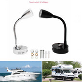 Lampă de lectură cu LED pentru barcă RV, lampă de perete cu gât de gâscă, reglabilă, flexibilă, DC12V 24V, pentru camion, caravana, iahturi, cabină cu port pentru încărcător USB