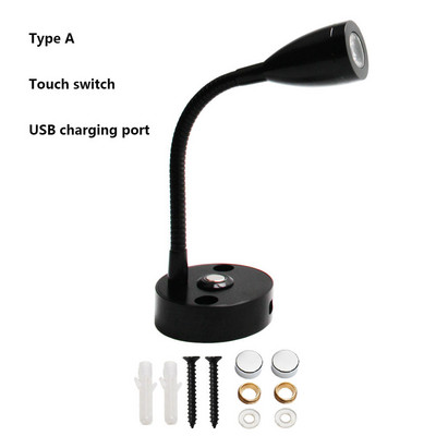 Lampă de lectură cu LED pentru barcă RV, lampă de perete cu gât de gâscă, reglabilă, flexibilă, DC12V 24V, pentru camion, caravana, iahturi, cabină cu port pentru încărcător USB