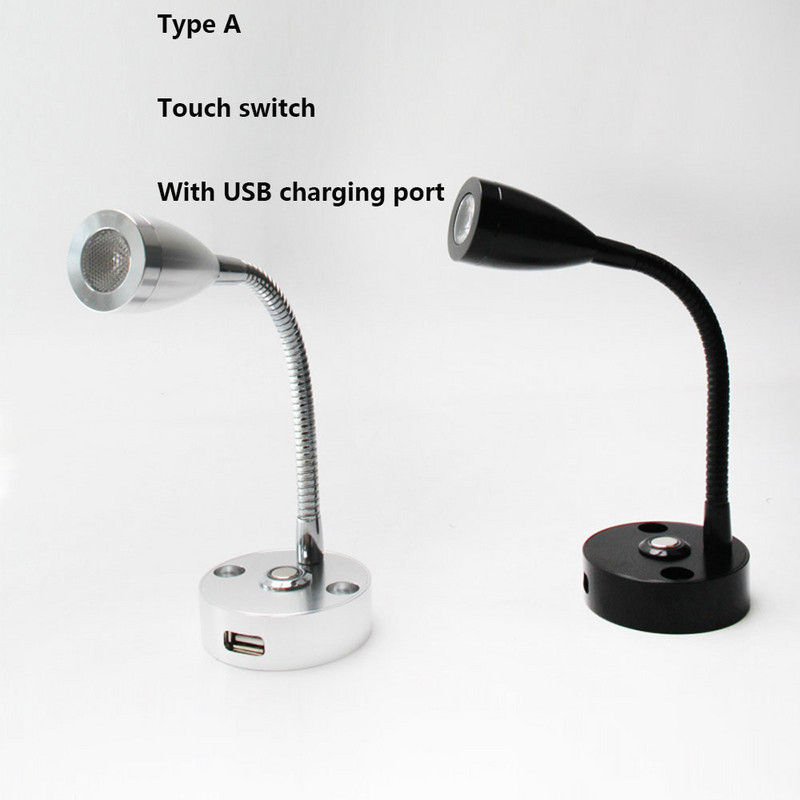 Lampă de lectură cu LED pentru barcă RV, lampă de perete cu gât de gâscă, reglabilă, flexibilă, DC12V 24V, pentru camion, caravana, iahturi, cabină cu port pentru încărcător USB