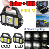 6 pārnesumu uzlādējama lampa, ūdensnecaurlaidīga pārnēsājama kempinga laterna saules USB kempinga gaismas pārnēsājams lukturītis āra 500LM