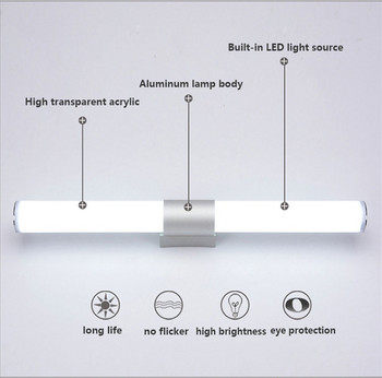 Μοντέρνα LED φωτιστικά τοίχου μπάνιου VanityMirror Light 12W 16W 22W AC85-265V AcrylicTube Απλίκα Μακιγιάζ