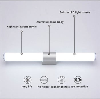 Модерни LED стенни лампи за баня VanityMirror Light 12W 16W 22W AC85-265V AcrylicTube Стенен аплици Осветителни тела за грим