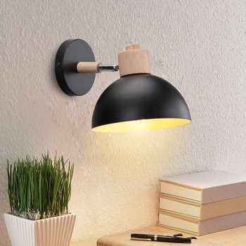 Скандинавска дървена стенна лампа Нощна лампа за спалня Черна модерна E27 пътека Стълби LED домашно таванно осветление Аплик Декор за всекидневна