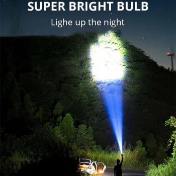 Φακός LED USB Επαναφορτιζόμενος Super Bright εξωτερικού χώρου Πολυλειτουργικός αδιάβροχος Spotlight 4 Λειτουργίες