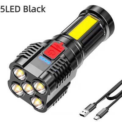 LED žibintuvėlis USB įkraunamas itin ryškus lauko daugiafunkcis vandeniui atsparus prožektorius, 4 režimai