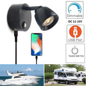 Lampă de perete LED de 3W Lumină de lectură reglabilă la atingere fără trepte cu interfață de încărcare USB, folosită pentru autocaravane, bărci, iahturi DC12V 24V