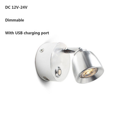 Lampă de perete LED de 3W Lumină de lectură reglabilă la atingere fără trepte cu interfață de încărcare USB, folosită pentru autocaravane, bărci, iahturi DC12V 24V