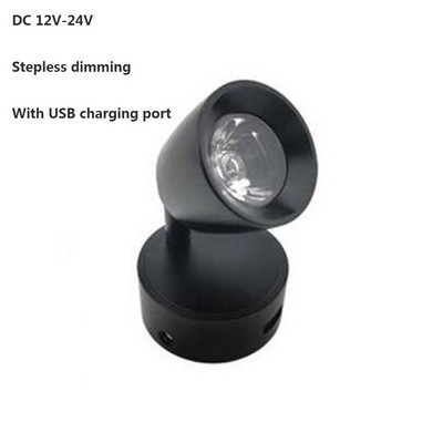 Lampă de perete LED de 3W Lumină de lectură reglabilă la atingere fără trepte cu interfață de încărcare USB, folosită pentru autocaravane, bărci, iahturi DC12V 24V