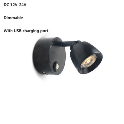 Lampă de perete LED de 3W Lumină de lectură reglabilă la atingere fără trepte cu interfață de încărcare USB, folosită pentru autocaravane, bărci, iahturi DC12V 24V