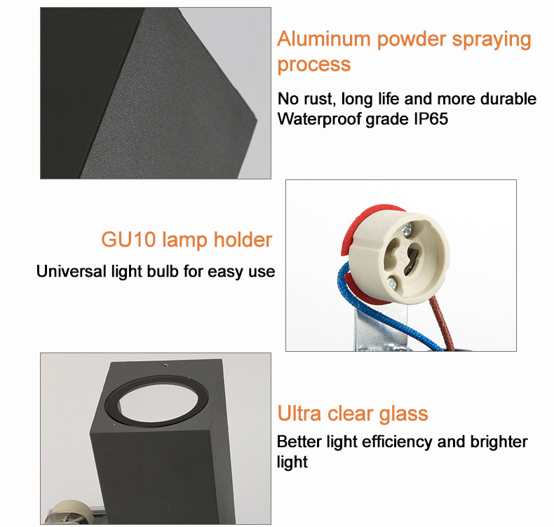 IP65 Vízálló beltéri kültéri Led fali világítás lefelé LED GU10 Led fali lámpa, felületre szerelt kocka kerti veranda lámpa