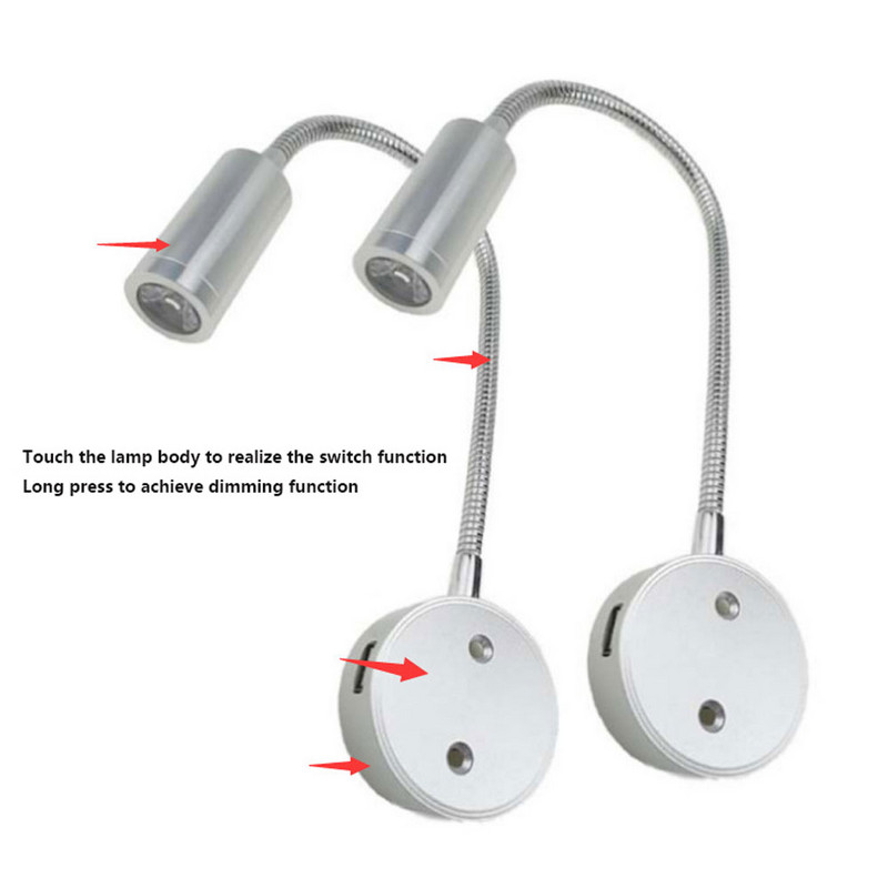 LED šļūtenes Touch aptumšošanas slēdzis Sienas lampa Elastīga nakts lasīšanas gaisma jahtas kravas laivai RV piekabes prožektora USB ports