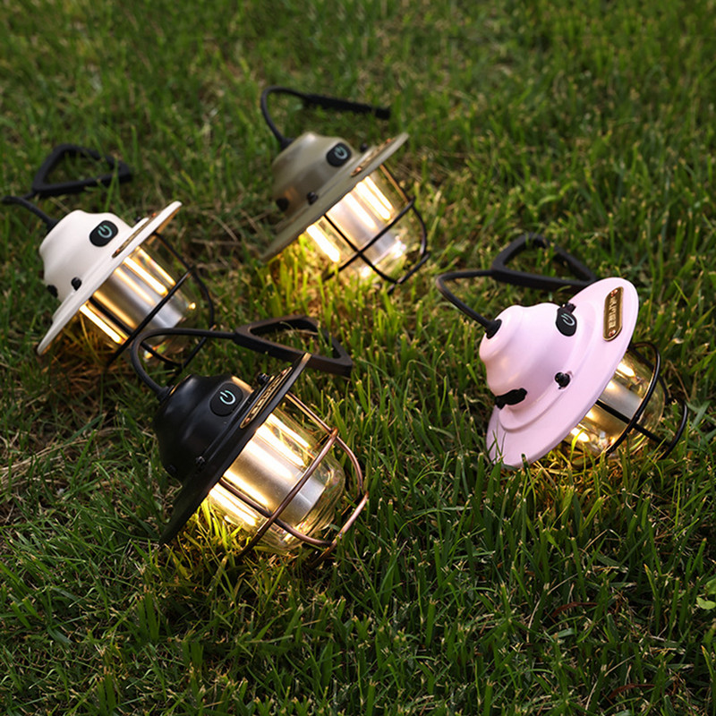 Vintage metalne viseće svjetiljke za kampiranje 2000mAh prijenosne vrtne led svjetiljke s baterijskim napajanjem USB punjive svjetiljke za vanjski šator